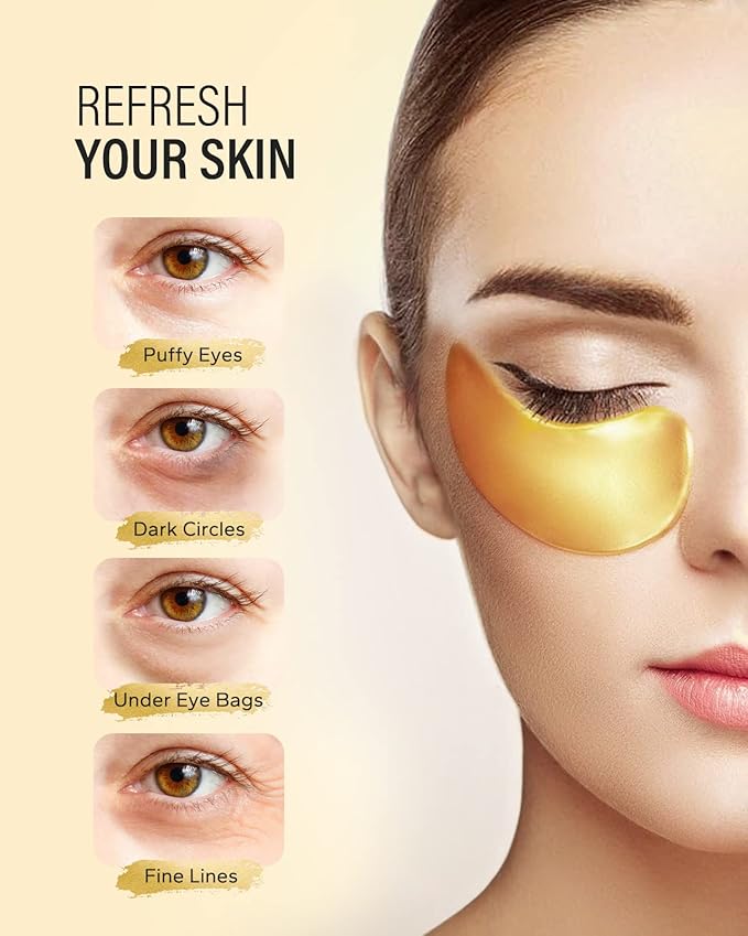 24k Gold Under Eye Patches (15 Pairs), eye mask, Collagen Skin Care Products, Eye Patches for Puffy Eyes, eye masks for dark circles and puffiness-VivaGrace Women