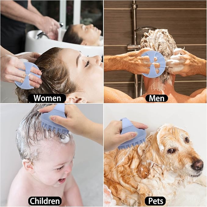 Silicone Hair Scalp Massager Shampoo Brush Scalp Scrubber Hair Washing Brush Exfoliating Brush Head Scrubber for Shower - Blue-VivaGrace Women