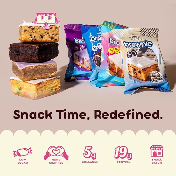 Prime Bites Protein Brownie from Alpha Prime Supplements | High Protein, Collagen Fortified Low Sugar Treat | Delicious Snack | 12 Bars per Box (Peanut Butter Candy Crunch)