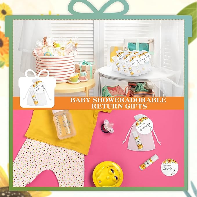 Fumete 50 Set Bee Favors Baby Shower Thank You Gifts Lip Balms for Guests Boys Girls Gender Reveal Favors for Baby Shower Bee Party Prizes Souvenirs Bags Stuffer Classroom Prizes-VivaGrace Women