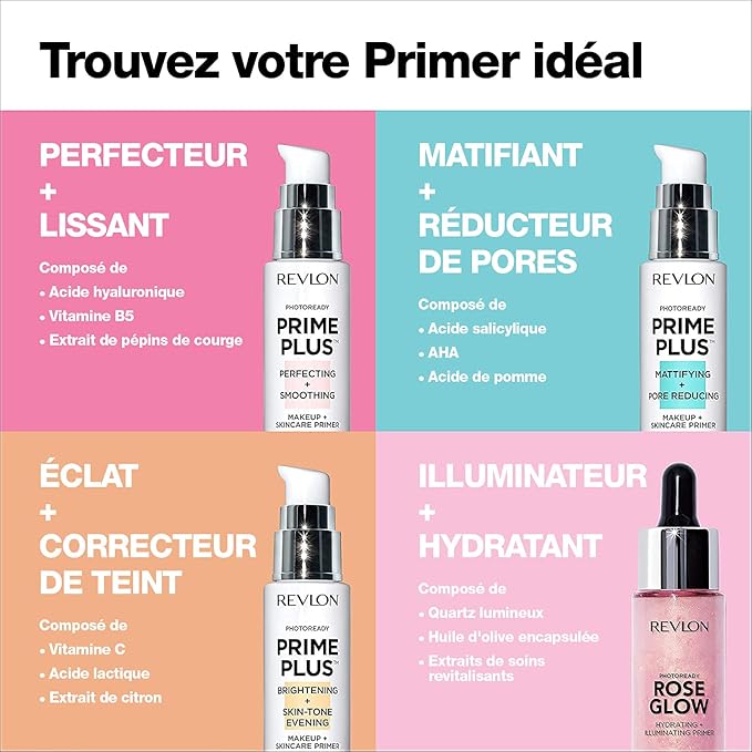 Revlon Face Primer, PhotoReady Prime Plus Face Makeup for All Skin Types, Blurs & Fills in Fine Lines, Infused with Salicylic Acid and AHA, Mattifying & Pore Reducing, 1 Oz-VivaGrace Women