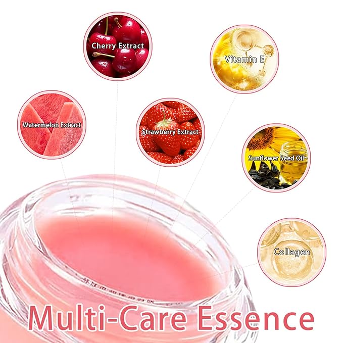 3 PCS Bee Lip Balm Honey Pot, Watermelon & Cherry & Strawberry Lip Mask Overnight Propolis Moisturizing Lip Balm Hydrating Prevention Dry and Crack Lip Scrubs Exfoliator Lip Wrinkle Care (Set C)-VivaGrace Women