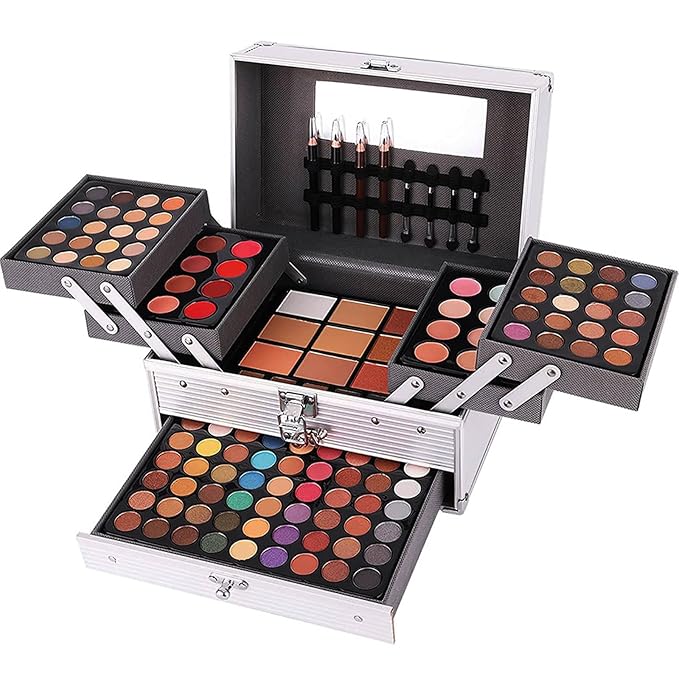 132 Color All In One Makeup Kit,Professional Makeup Case Set for Teen Girls, Multicolor Eyeshadow Palette(006N2-Silver)-VivaGrace Women