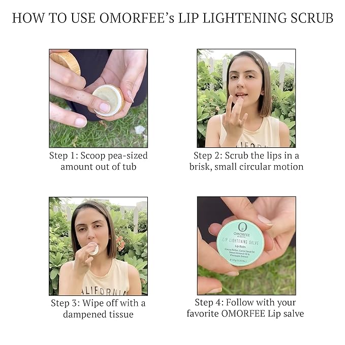 Omorfee 100% Organic Lip Lightening Scrub, Vegan Lip Exfoliator & Moisturizer, Gentle Overnight Lip Mask Treatment, With Kojic Acid, Vitamin E & Natural Beads for Dull, Dry & Dark Lips- 20g/0.70Oz-VivaGrace Women