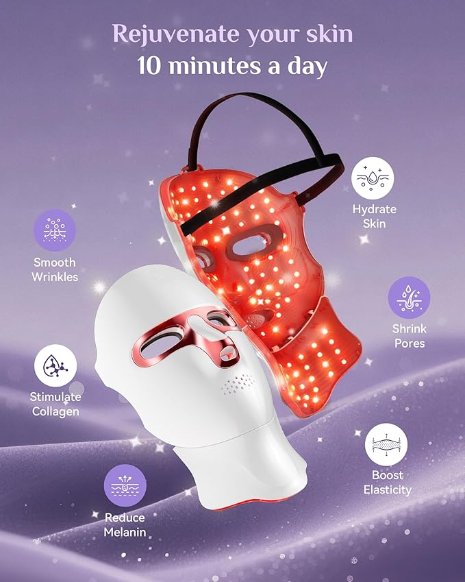 FOLOKE Red Light Therapy Mask for Face & Neck, LED Face Light Therapy,USB C Rechargeable,Infrared Mask for Home Working Travel Yoga-VivaGrace Women