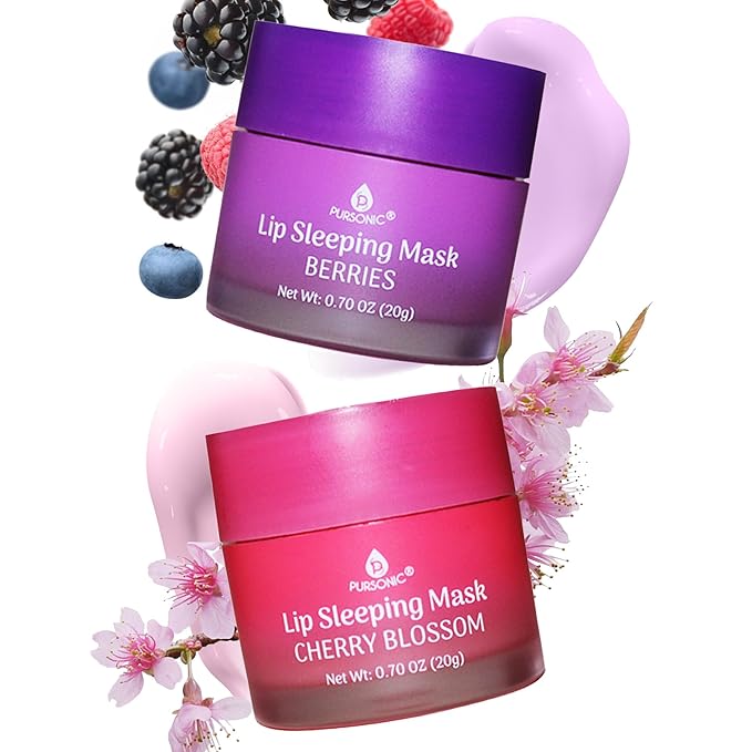 PURSONIC Lip Mask Overnight for Ultimate Lip Care - Hydrating Lip Moisturizer for Plump Lips Infused with Double Flavor Cherry Blossom and Berries - 2 Packs-VivaGrace Women