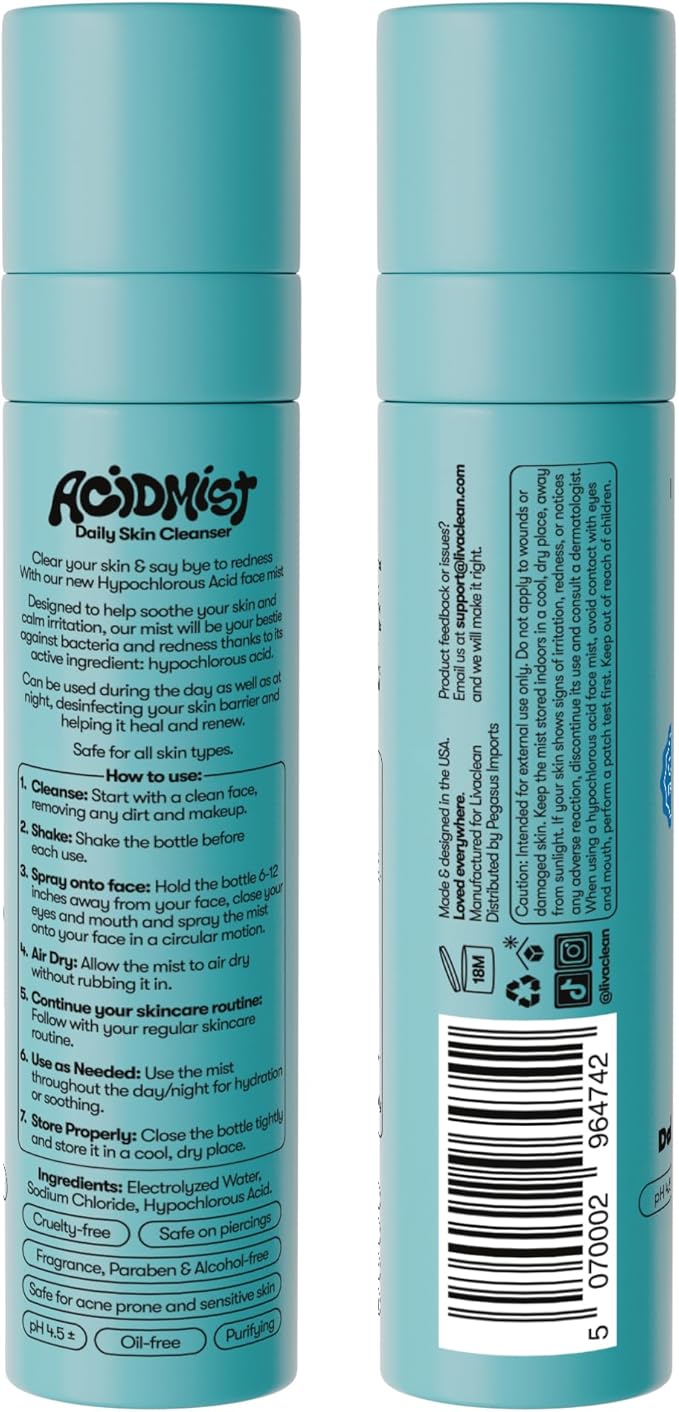 Hypochlorous Acid Spray for Face & Body - Helps Reduce Redness and Breakouts - Travel Size Hypochlorous Spray, Multi-Purpose Topical Facial Skin Repair, pH-Balancing Toner - TSA, Livaclean-VivaGrace Women