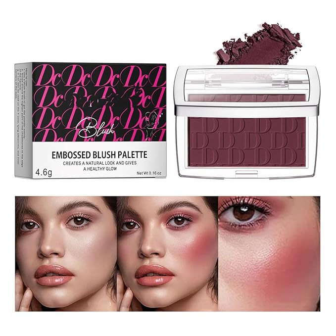 MAEPEOR Embossed Blush 6 Colors Smooth Blendable Face Blush Long-Lasting Natural Look Blush Powder Blush for Cheeks (06 BerryïŒ-VivaGrace Women