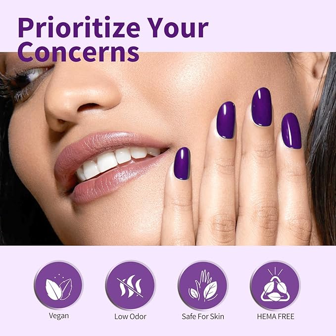 CANNI Purple Gel Nail Polish, Dark Purple Neon Color, High Gloss Soak Off UV Gel Nail Polish for French Nail Manicure Salon DIY