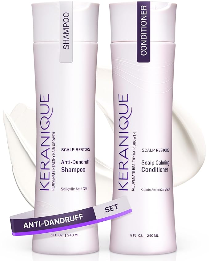 Anti Dandruff Shampoo & Scalp Restoring Conditioner - Gentle for Color-Treated Hair - Best for Thinning Hair & Dry Scalp - Antidandruff Shampoo for Women & Deep Conditioner by Keranique-VivaGrace Women