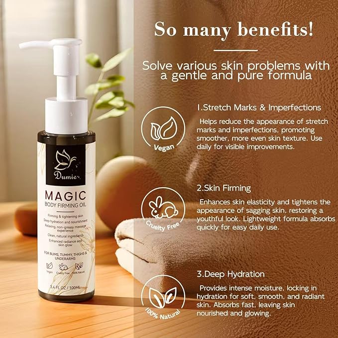 Magic Body Firming Oil, 3.38 FL OZ, Korean Skin Care Post-Shower Body Oil for Women – With 767,000ppm Jojoba Oil,to Tighten, Hydrate & Nourish Dry Skin, Lightweight & Non-Greasy for Full Body Use-VivaGrace Women