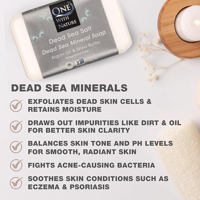 One With Nature Dead Sea Soap 4oz Variety 3Pk-Dead Sea Mud, Activated Charcoal, and Dead Sea Salt-Detoxifying and Exfoliating Soap Bars with Dead Sea Salt for Face & Body, for Men & Women-VivaGrace Women