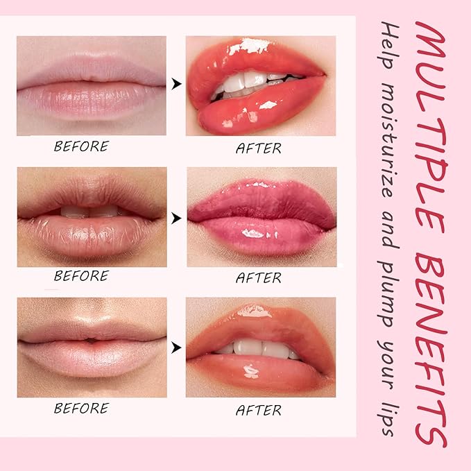 Lip Plumper Gloss 3 Colors Set,Natural Lip Plumping Oil and Lip Care Serum Enhancer for Fuller Booster Balm Moisturizing Hydrating&Reduce Fine Lines Nourishing Non-sticky Lips Mask Makeup-VivaGrace Women