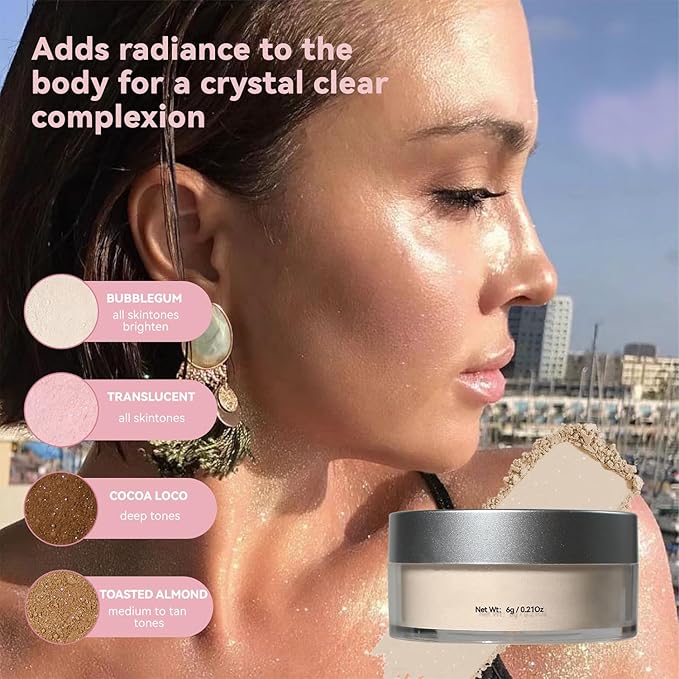 Loose Face Powder Setting Powder, Shimmer Glitter Loose Powder, Matte Finishing Powder Shine, Waterproof, Oil Control, Lightweight Face Powder Makeup for All Skin Tones (Dark Brown Shimmer)-VivaGrace Women
