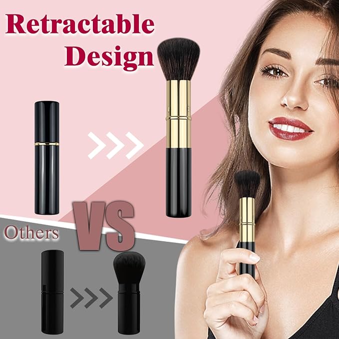 Retractable Makeup Brush, Travel Kabuki Powder Brush, Retractable Blush Brush, for Blush, Bronzer, Buffing, Highlighter Flawless Powder Cosmetics, Travel Friendly-VivaGrace Women