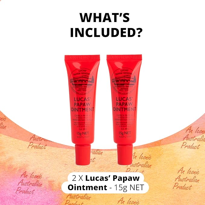 Lucas Pawpaw Lip Ointment, Lucas Pawpaw Cream, Lucas Pawpaw Ointment for Lips & Dry Skin - Unique All Skin Types, All Gender- Any Season Gift Pack with 2 x 15g Pawpaw Balm-VivaGrace Women