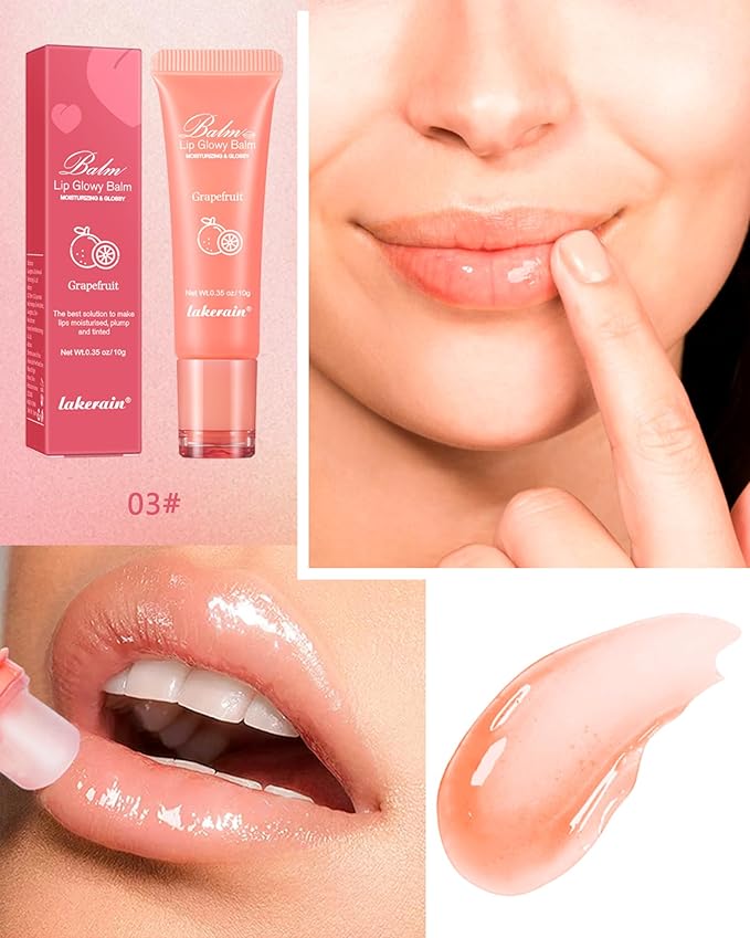 Moisturizer Lip Glowy Balm, Hydrating & Nourishing Repair Sleeping Lip Mask, Shine Glossy Finish Lip Oil,Day and Night Smooth Cracked Chapped Dry Lips,Lip Care Therapy Treatment for Women-3#Grapefruit-VivaGrace Women