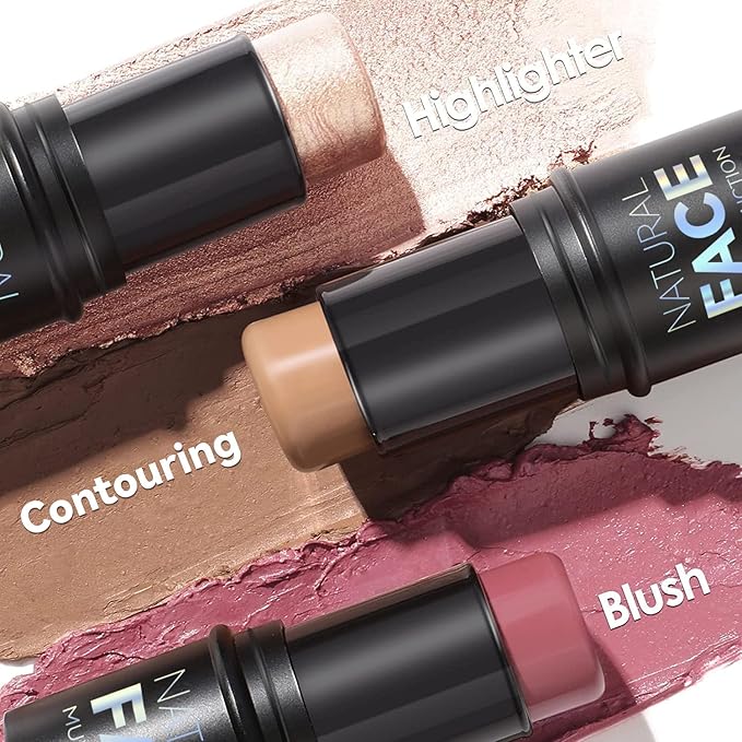 3 Pcs Face Contour Sticks Set, Shades with Highlighter & Contour & Blush Sculpted Complexion Wand Contour Long Lasting Natural Buildable Highlighters Contour Contouring Bronzer (01, 05, 06)-VivaGrace Women