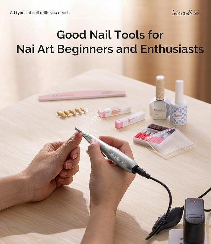 MelodySusie Portable Electric Nail Drill,PC120B Compact Efile Electrical Professional Nail File Kit for Acrylic, Gel Nails, Manicure Pedicure Polishing Shape Tools Design for Home Salon Use, Silver-VivaGrace Women