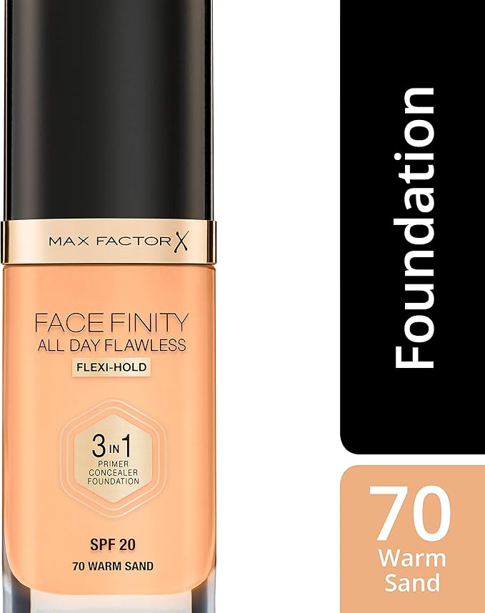 Max Factor Facefinity 3-in-1 All Day Flawless Liquid Foundation, SPF 20-70 Warm Sand, 30 ml-VivaGrace Women
