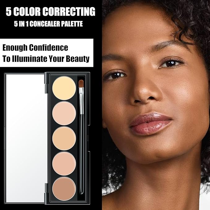 5 In 1 Multi-Use Correcting Concealer Palette,Waterproof Long Lasting Contour Palette,Professional Creamy Concealer Kit for Women,Easy to Create Full Coverage and Natural Finish.#4-VivaGrace Women