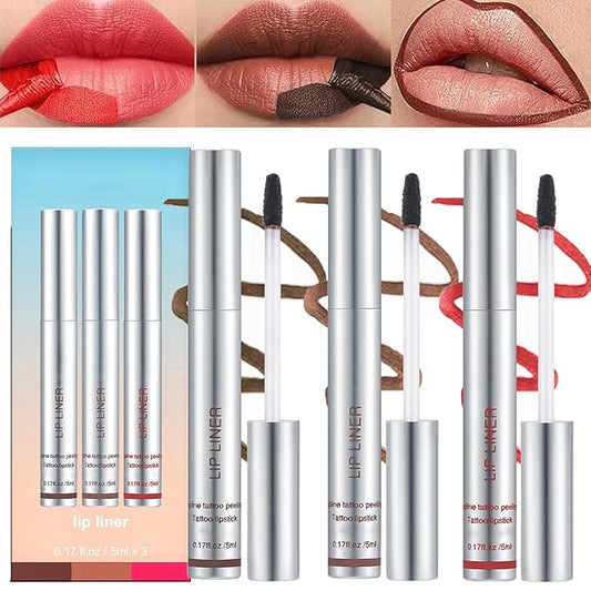 Dulele 3PCS Lip Liner Set, Peel Off Lip Liner Tattoo, Peel Off Lip Stain, Long Lasting Waterproof Lip Stain Peel Off, Transfer Proof Matte Finish Lip Gloss (Red, 1)-VivaGrace Women