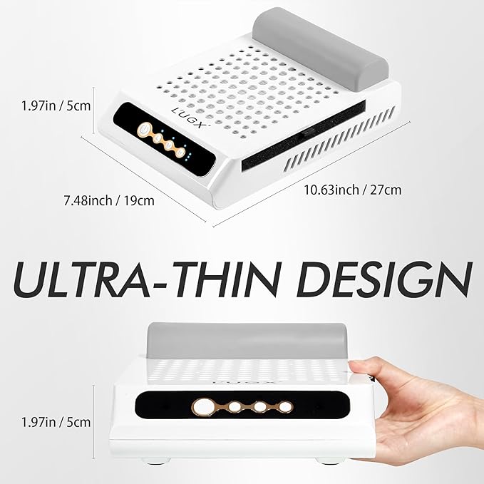 L'UGX Rechargeable Nail Dust Collector with 2 Reusable Filters, Professional 70W Nail Extractor Vacuum Acrylic Nail Dust Cleaner, Perfect for Home Salon Use, Low Noise-VivaGrace Women