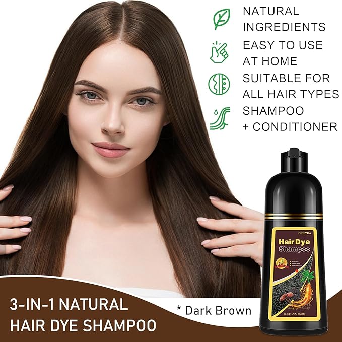 Dark Brown Hair Dye Shampoo for Gray Hair, 3-in-1 Color Shampoo Hair Dye for Women & Men, 100% Gray Hair Coverage, Instant Hair Coloring Shampoo in Minutes, Shampoo Tinte Para El Cabello, Easy to Use-VivaGrace Women