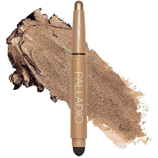 Palladio Waterproof Eyeshadow Stick with Blending Sponge, Long Lasting & Effortless Application, Smudge Free & Crease Proof Formula, Matte & Shimmer Shades, Buildable Eye Shadow (Bronze Shimmer)-VivaGrace Women