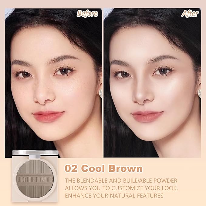 Contour Powder Makeup Palette Matte Face Sculpting Shading Silky Smooth Tone Tuning Flawless Pressed Powder Bronzer, 02 Grey Brown-VivaGrace Women