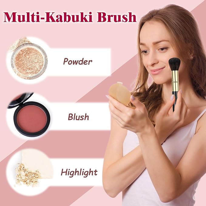 Retractable Makeup Brush, Travel Kabuki Powder Brush, Retractable Blush Brush, for Blush, Bronzer, Buffing, Highlighter Flawless Powder Cosmetics, Travel Friendly-VivaGrace Women