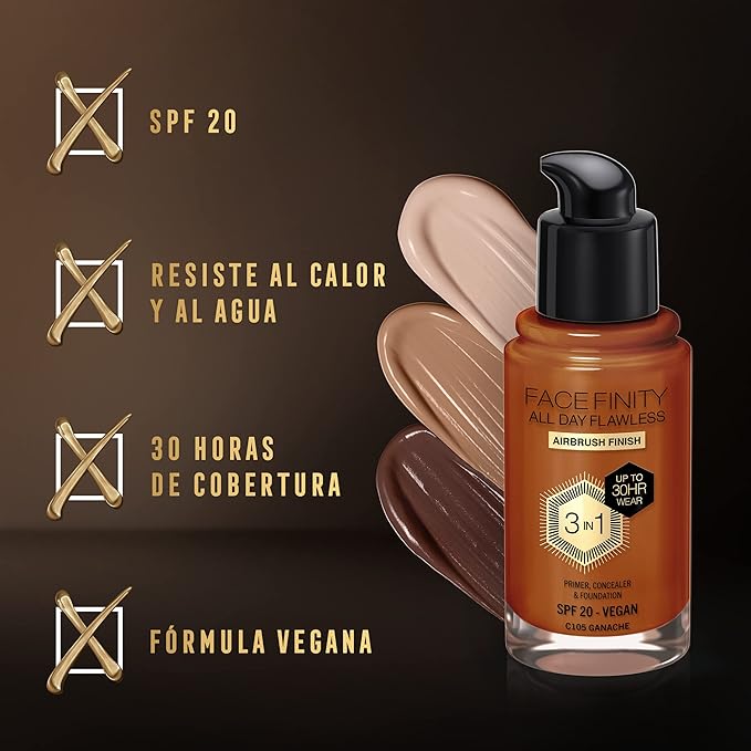Max Factor Facefinity 3-in-1 All Day Flawless Foundation, SPF 20, Ganache, 30ml-VivaGrace Women