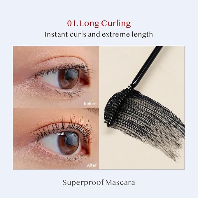 CLIO Kill Lash Superproof Mascara - Long & Curl up Waterproof Black Mascara, Volumizing & Lengthening, Long-wearing (#01)