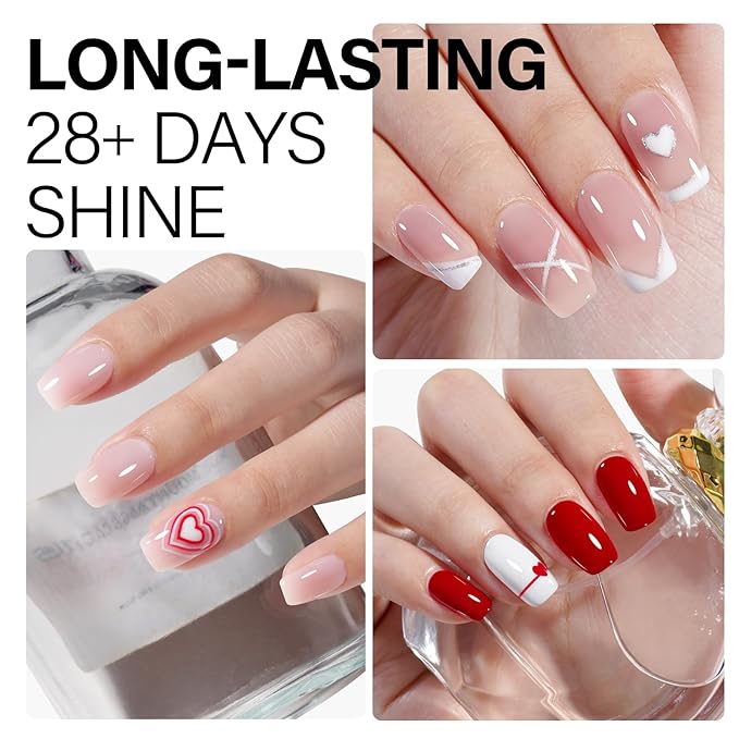 AILLSA Nude Pink Gel Nail Polish Set - White, Red, Milky Neutral Translucent Gel Polish with Base and Top Coat - 5+2 Kit - Bright Wedding Color - Jelly Soak Off U V Manicure Salon DIY at Home