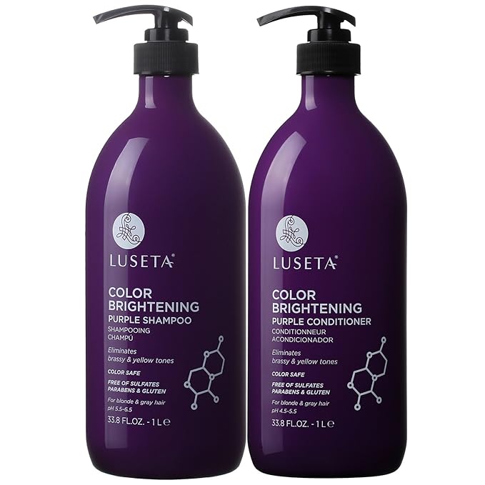 L LUSETA Color Brightening Purple Shampoo and Conditioner Set for Blonde and Gray Hair, Infused with Cocos Nucifera Oil to Help Nourish, Moisturize and Condition Hair, 2x33.8oz-VivaGrace Women
