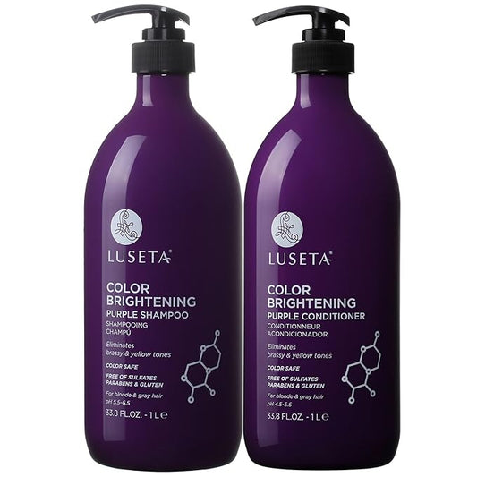L LUSETA Color Brightening Purple Shampoo and Conditioner Set for Blonde and Gray Hair, Infused with Cocos Nucifera Oil to Help Nourish, Moisturize and Condition Hair, 2x33.8oz-VivaGrace Women
