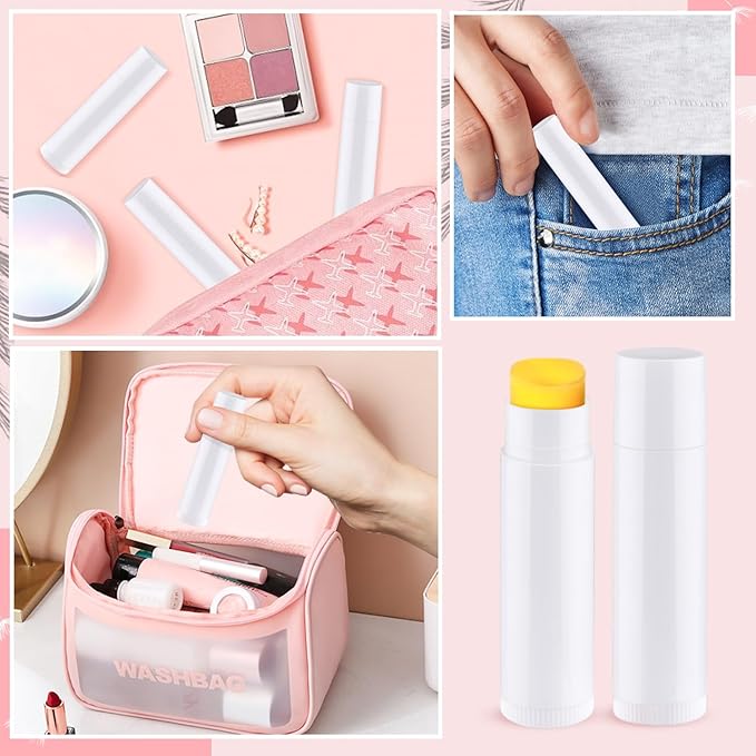 100 Pcs 5.5ml Bulk Empty Lip Balm Tubes Refillable Plastic Lip Gloss Container Travel Lipstick Tubes Chapstick Tubes Holder For DIY Homemade Lip Balm (white)-VivaGrace Women
