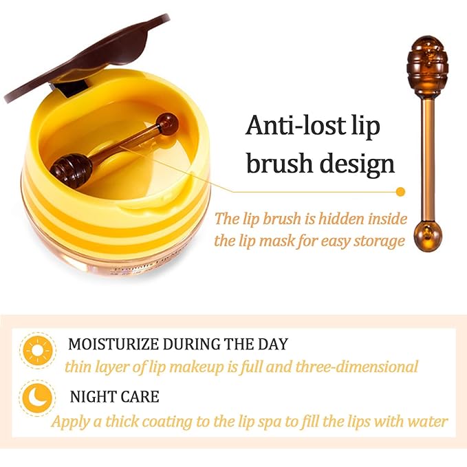 2 Pack Bee Lip Balm Honey Pot, Honey & Strawberry Lip Mask Propolis Lip Mask Moisturizing Hydrating Prevention Dry and Cracked Lip Scrubs Exfoliator (Honey+Strawberry)-VivaGrace Women