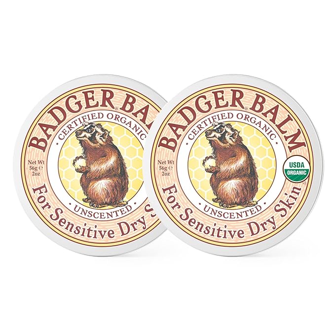 Badger - Unscented Dry Skin Balm, Sensitive Skin Balm, Moisturizing Balm for Dry Cracked Skin, Unscented Balm, Skin Moisturizer Balm, 2 oz (2 Pack)-VivaGrace Women