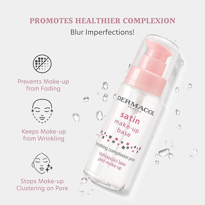 Dermacol - Satin Makeup Base, Matte Face Primer for Wrinkles and Pores, Transparent Makeup Primer for Oily Skin & Dry and Combination Skin, Easy to Blend Pore Filling Primer, No Preservatives, 30 mL-VivaGrace Women
