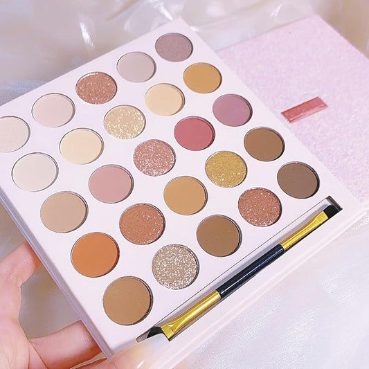 25 Colors Nude Champagne Gold Glitter Matte Shimmer Eyeshadow Palette for Eye Makeup,High Pigmented Brown Eye Shadow Primers Powder Palet de sombras de ojos-VivaGrace Women