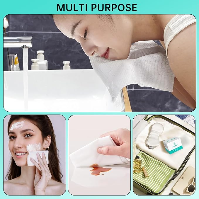 ONLYCARE Disposable Face Towel, Biodegradable Disposable Towels for Travel, 10" x 12" Thick Soft Facial Towels for Sensitive Skin, Makeup Remover Dry Wipes, 2 Travel Pack,30 Count
