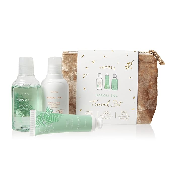 Thymes Travel Set and Beauty Bag - Contains Body Wash, Body Lotion & Hand Cream - Neroli Sol-VivaGrace Women