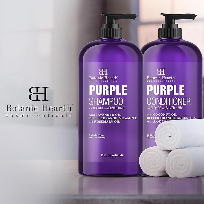 Botanic Hearth Purple Shampoo And Conditioner Set | For All Shades Of Blonde, Silver And Gray Hair | Enhances Highlights | Sulfate Free, Paraben Free, 16 Fl Oz Each-VivaGrace Women