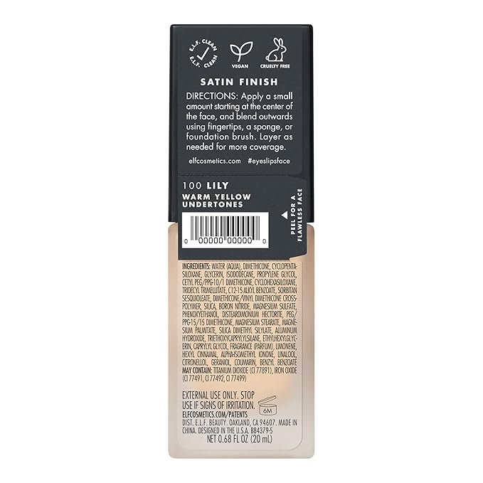 e.l.f. Flawless Finish Foundation, Lightweight & Medium Coverage, Semi-Matte Finish, Lily, 0.68 Fl Oz (20mL)-VivaGrace Women