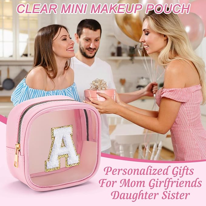 YOOLIFE Mini Clear Makeup Bag Initial Make Up Bag Waterproof Travel Toiletry Bag, Clear Makeup Bag Travel Essentials Gifts for Women Teen Girlfriend Teacher Mom Cute Pouch for Medications Black K-VivaGrace Women