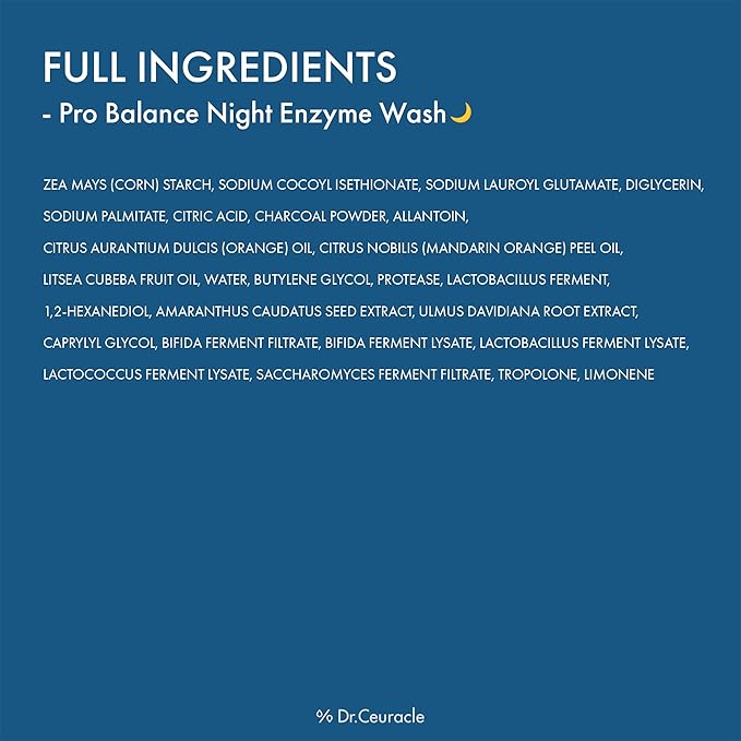 Dr.Ceuracle Pro Balance Enzyme Powder Face Wash - Korean Day and Night Natural Enzyme Powder Face Wash for Deep Pore Cleansing, Sebum Removing, pH Skin Balancing Care (Night Wash)-VivaGrace Women