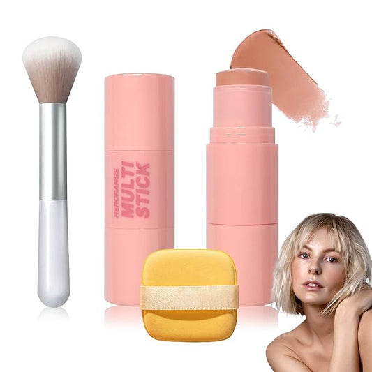 Cream Blush Stick with Brush and Makeup Sponge,Waterproof Multi Cream Makeup Stick,Lightweight,Long-lasting,2 in 1 Multi Blush for Cheeks & Lip Tint & Eyeshadow Q-VivaGrace Women