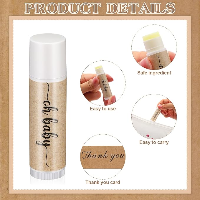 50 Sets Baby Shower Lip Balm Favor with Thank You Tags and Organza Bags, Lip Balm Bulk Baby Shower Gifts for Guests Prizes Gender Reveal Souvenirs Neutral Birthday Supplies-VivaGrace Women