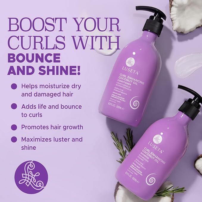 Luseta Curly Hair Shampoo & Conditioner Set with Coconut Oil, Unlimited Bounce and Definition for wavy and Coily hair, Reduce Frizz and Repair Dry Hair, for All Curl Types Sulfate Free 16.9Fl oz × 2-VivaGrace Women